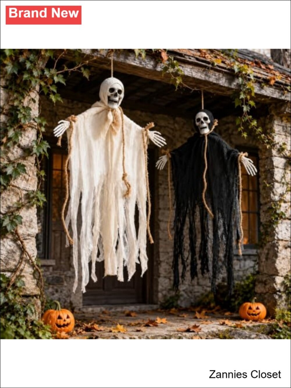 👻 2 Pack Hanging Skeleton Grim Reaper Ghost Halloween Decorations